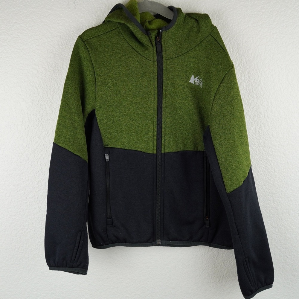 REI Co-op Kids Full Zip Hoodie Jacket Olive Green‎ Black Pockets Size S
